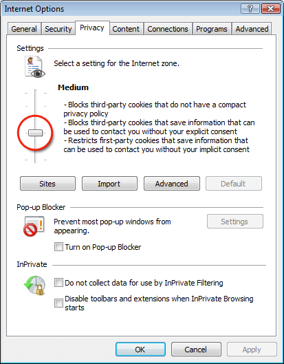 Turn on cookies on IE8
