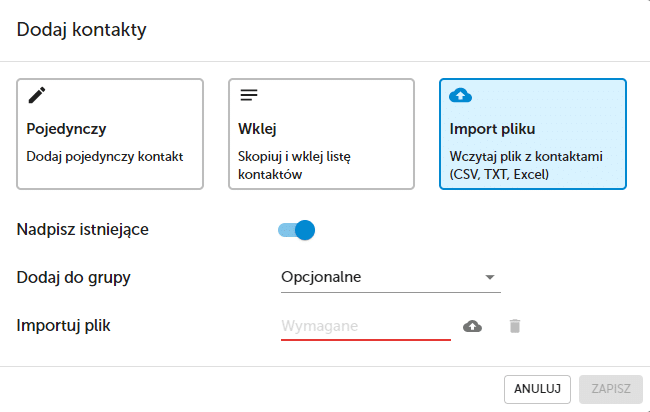 Importuj kontatky