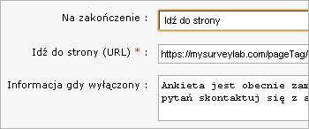 Ustaw przekierowanie po zakończeniu badania