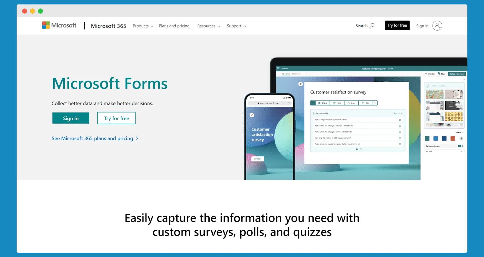 Microsoft Forms - online survey tool, an alternative to Surveyplanet