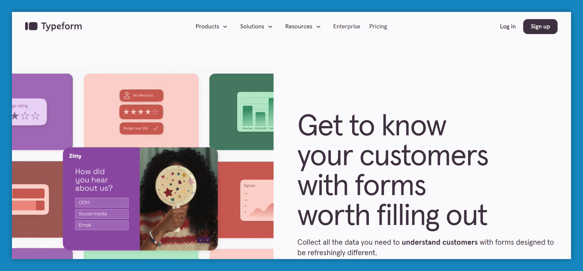 Typeform website, software for survey creation that lets you unlock insights.