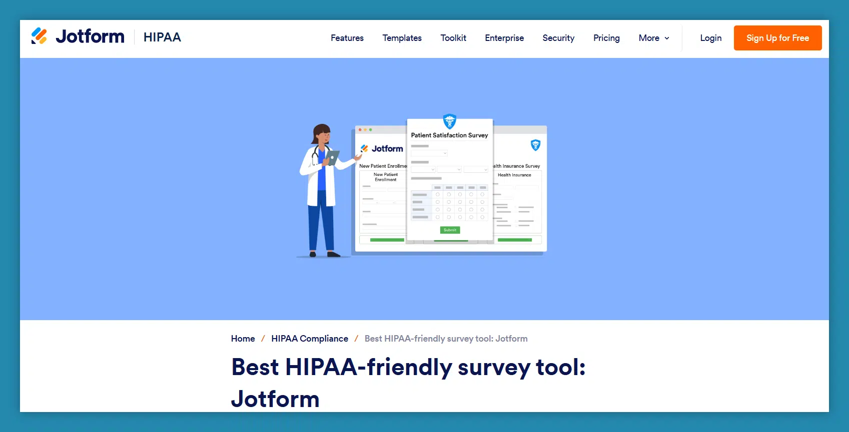 HIPAA compliant survey tool: Jotform
