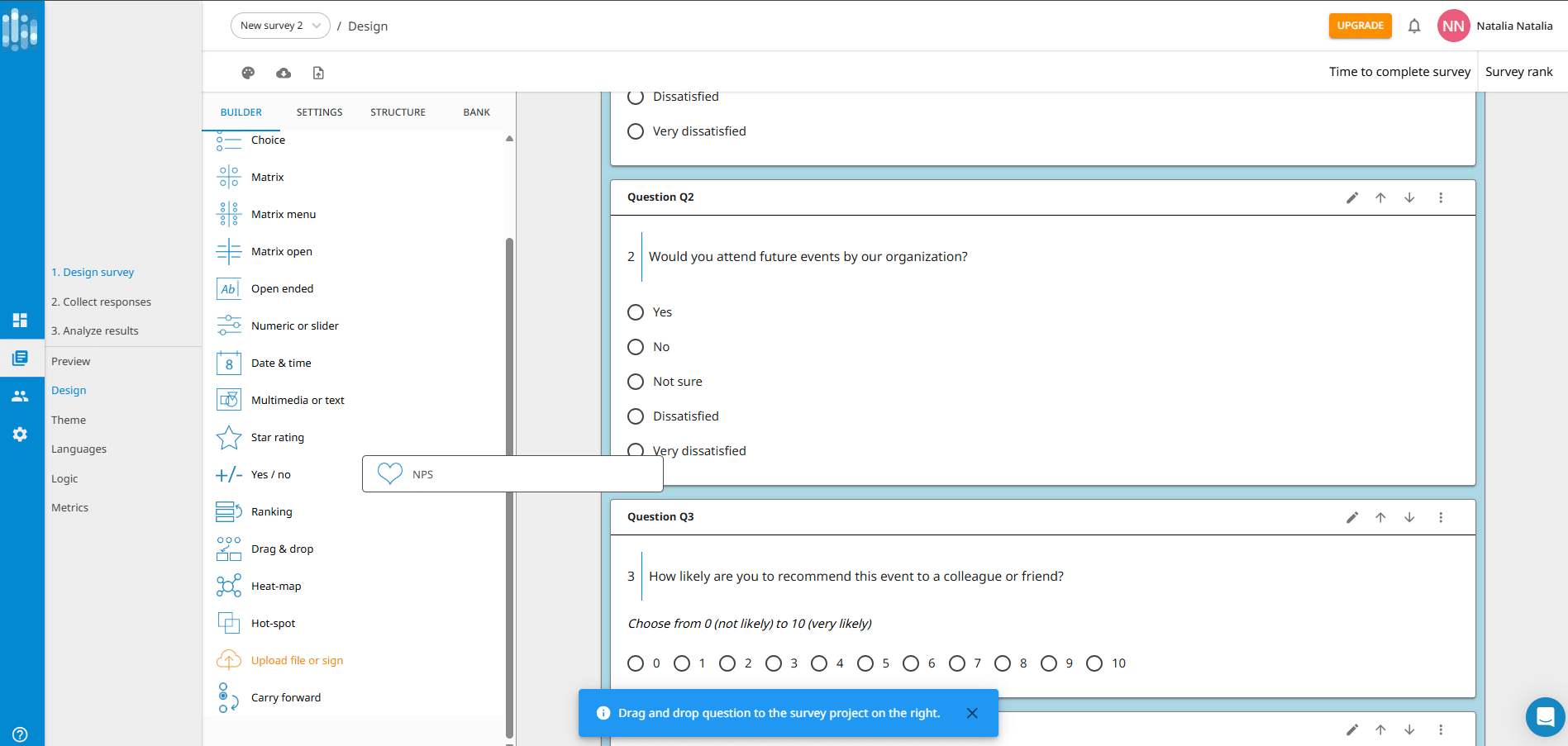 Adding new question types to gather information in Surveylab for event feedback form