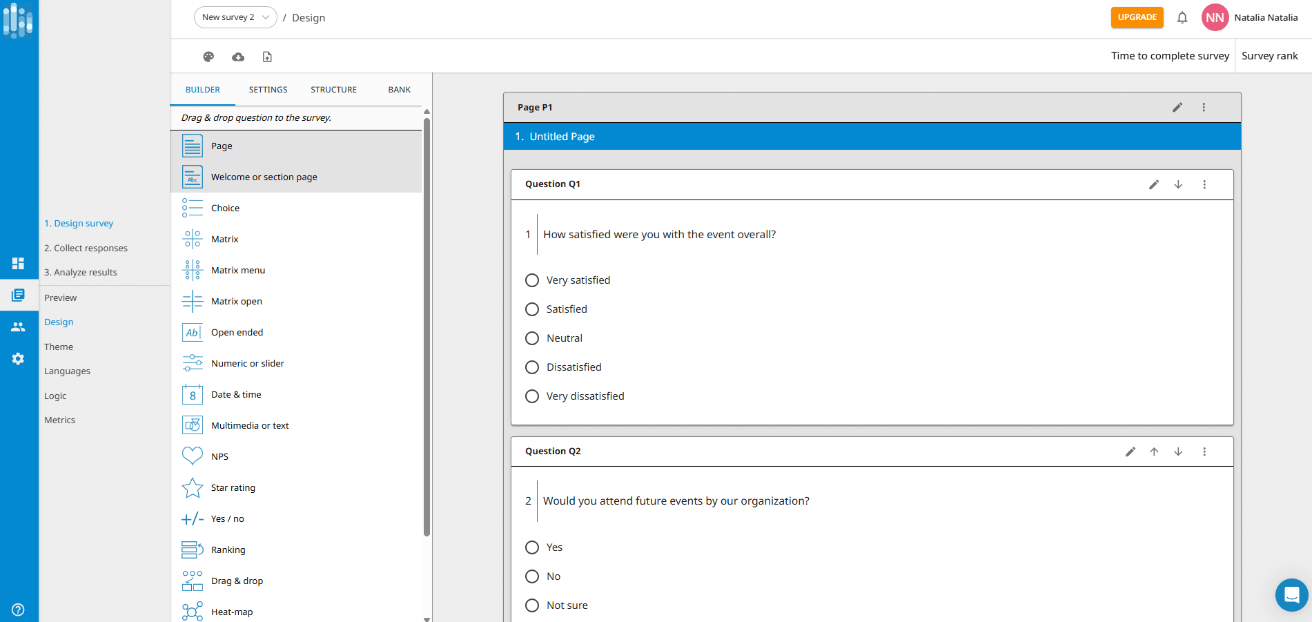 SurveyLab dashboard with options to create questions and answers for surveys
