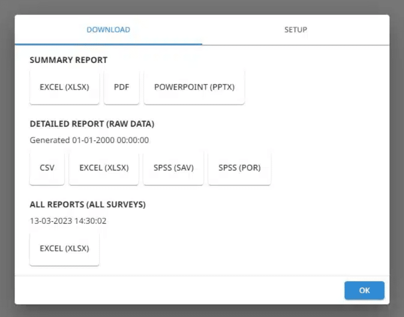 Export options with SurveyLab within the interactive dashboard
