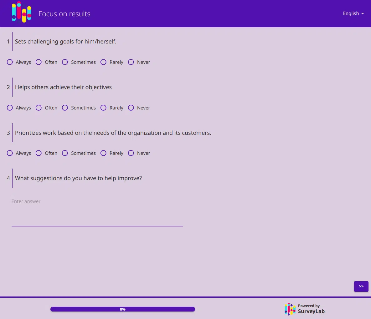 Example of a 360-degree employee survey by SurveyLab